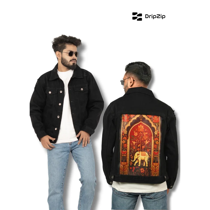 Black Denim Jacket - Elephant